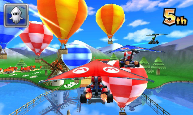 Mario hang-gliding across a river - cheaper than building a bridge
